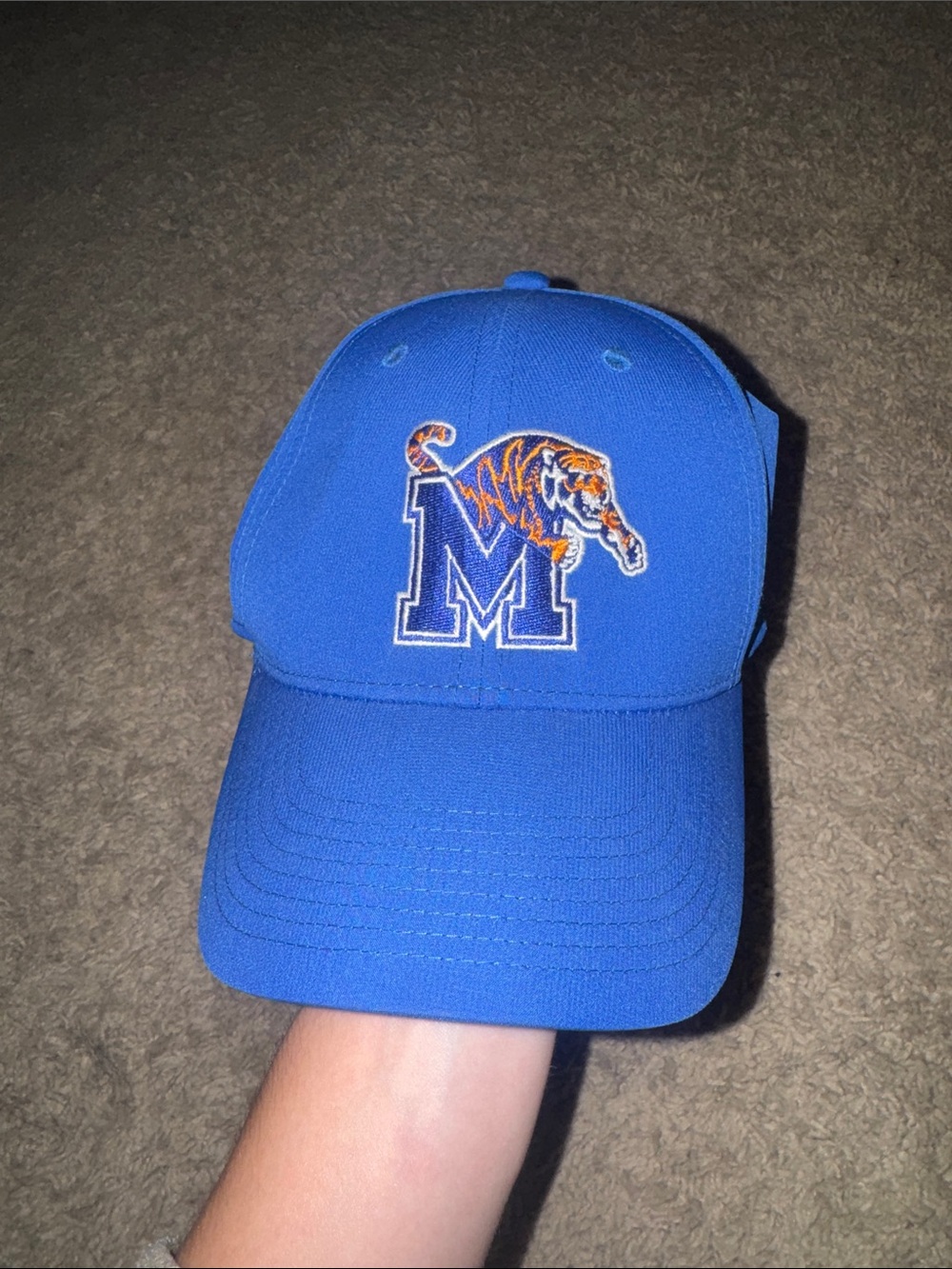 Blue Nike Memphis Baseball Cap with Embroidered 'M' and Tiger Patch